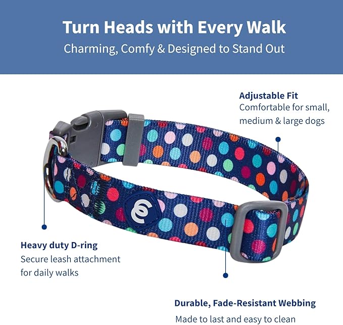 Blueberry Pet Essentials Rainbow Polka Dots Adjustable Dog Collar, Neck 18"-26" - Image 2