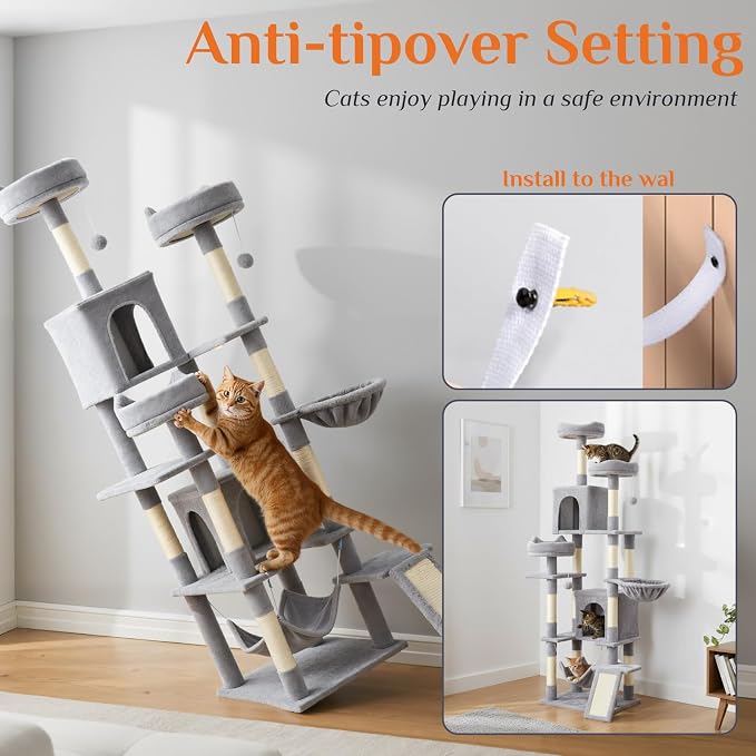 Sweetcrispy Cat Tree 75 Inch, Large Multi-Level Tall Cat Tree Tower - Image 2