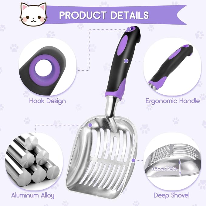 Cat Litter Scoop, Metal Cat Scooper, Rubber Handle Scoop, Sifting Shovel – - Image 3