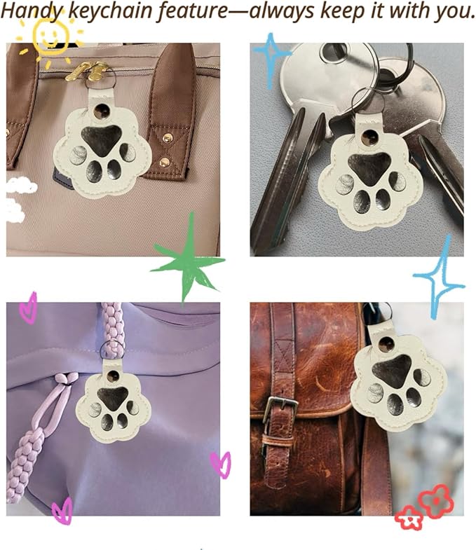 3PCS Cats & Dogs Pet Paw Print Keychain – White Leather Memorial Keychain Holds - Image 4