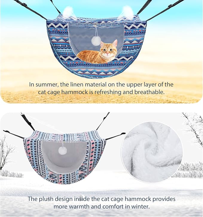 Unittype 2 Pieces Cat Cage Hammock Hanging Pet Bed Double Layer Soft Plush - Image 5