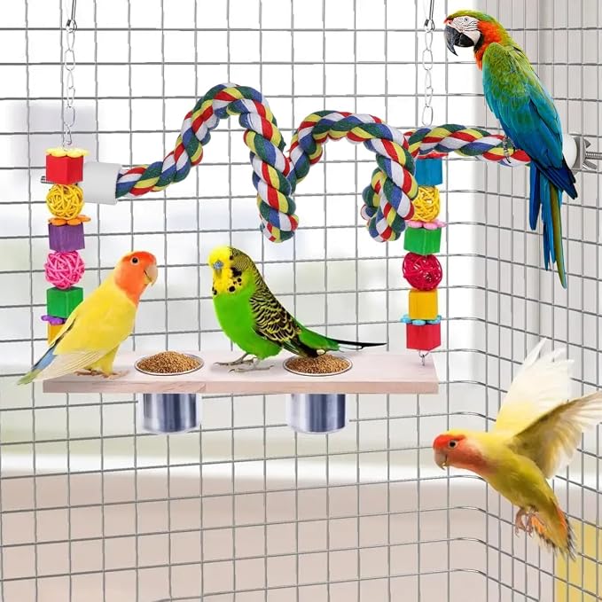 Bird Rope Perch 24 Inch, Colorful Cotton Parrot Bungee Swing, Bendable Cage - Image 9
