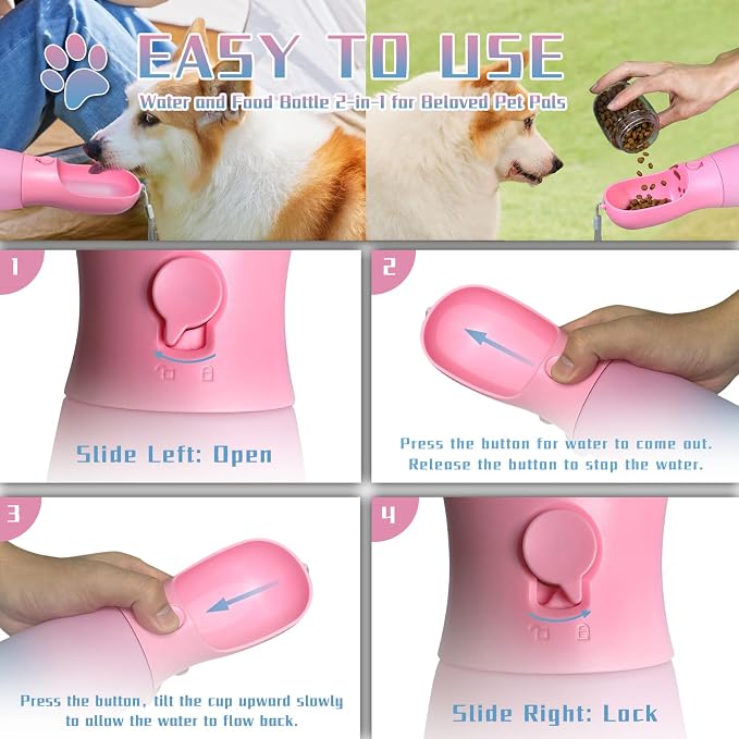Dog Water Bottle with Food Container, 19Oz Large Capacity Portable Dog Water - Image 6