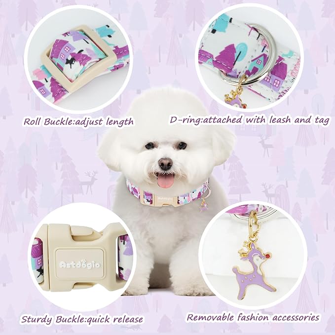 Winter Wonderland Dog Collar for Small Dogs，Adjustable White Puppy Collar - Image 2