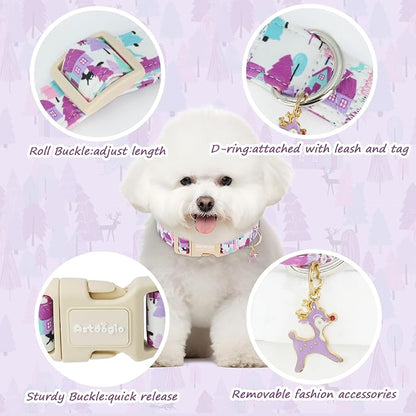 Winter Wonderland Dog Collar for Small Dogs，Adjustable White Puppy Collar - Image 2
