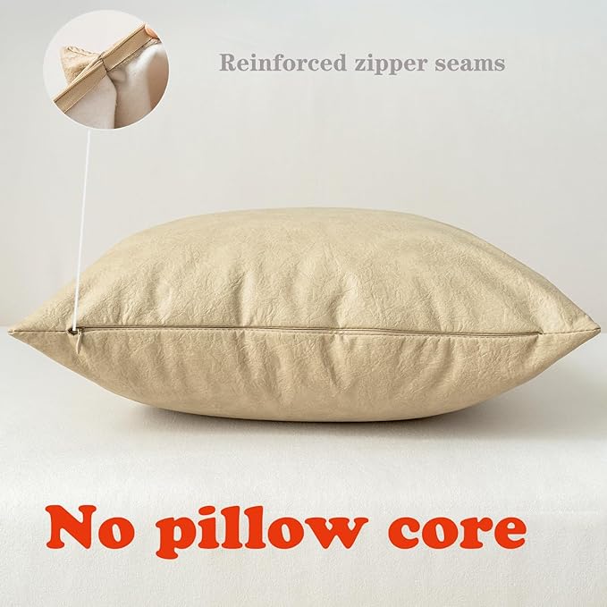 Pack of 4 Neutral Decorative Faux Leather Throw Pillow Covers 20x20 inch - Image 2