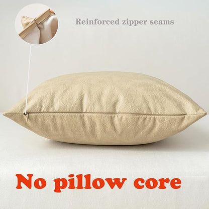 Pack of 4 Neutral Decorative Faux Leather Throw Pillow Covers 20x20 inch - Image 2