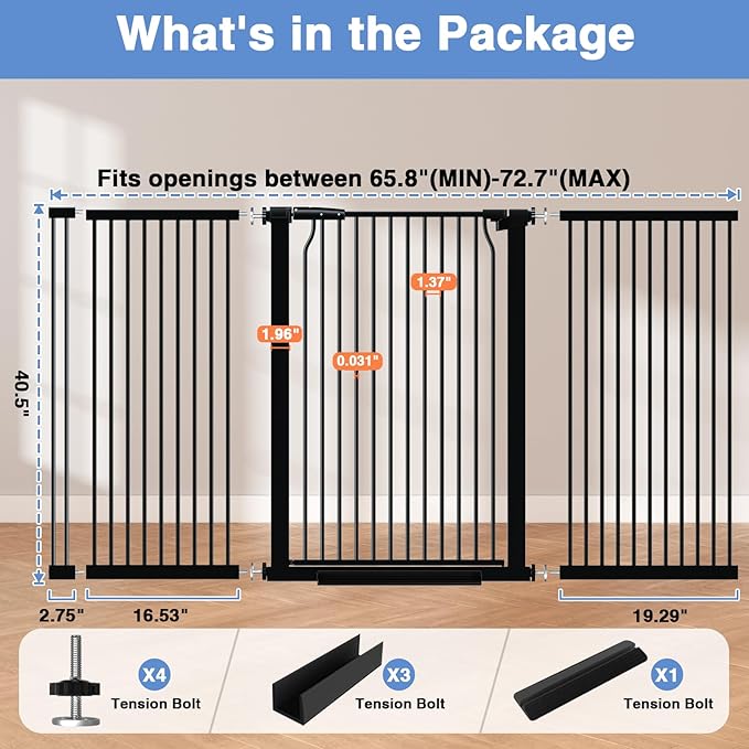65.7"-72.2" Extra Wide Baby Gate, 40.5" Tall Dog Gate Indoor, Walk Through Pet - Image 9