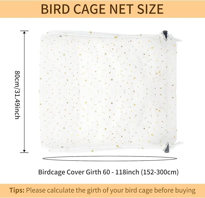 Bird Cage Cover, 60-118'' Large, 31.5'' H Adjustable Nylon Mesh Net, Soft Airy - Image 2