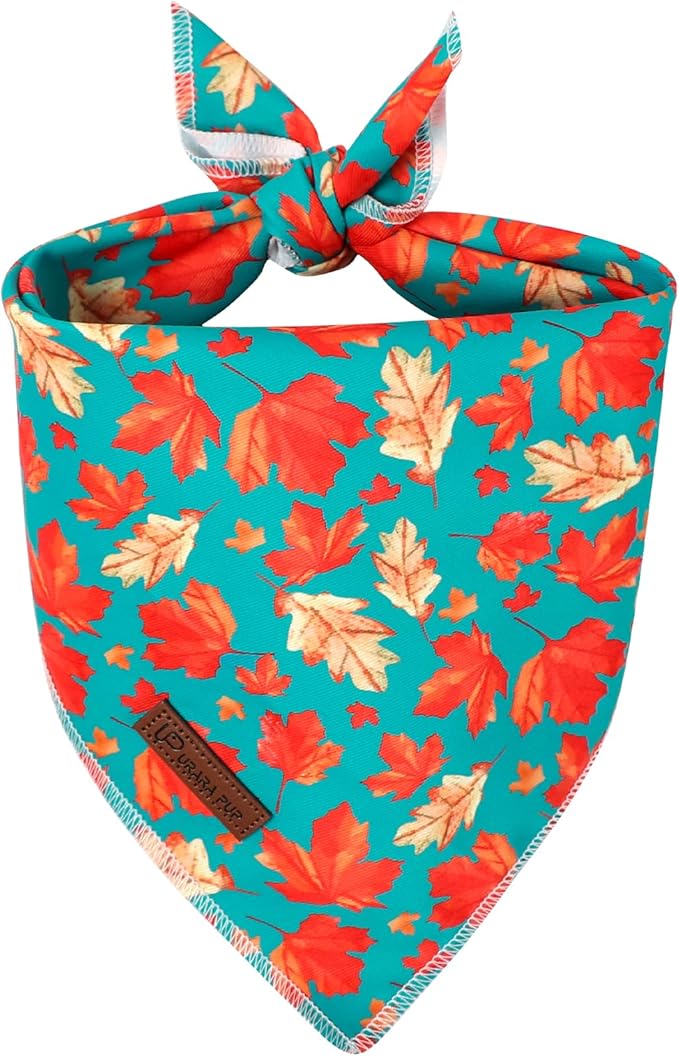 Fall Dog Bandana – Green Maple Leaf Triangle Scarf by UPURARAPUP