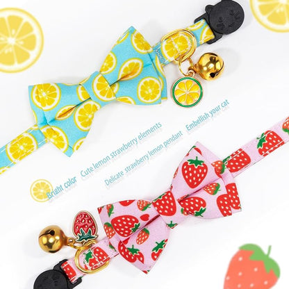 Breakaway Cat Collar with Cute Bow Tie Bell 2Pack Lemon Strawberry Summer - Image 3