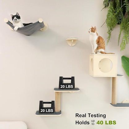 FUKUMARU Cat Wall Shelves, 5-Piece Stable Wooden Wall-Mounted Furniture Set - Image 3