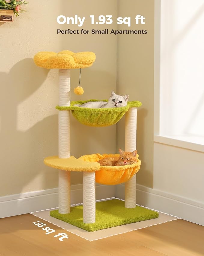 Flower Cat Tree with 2 Large Hammocks, 37.4" Small Cat Tower - Image 6