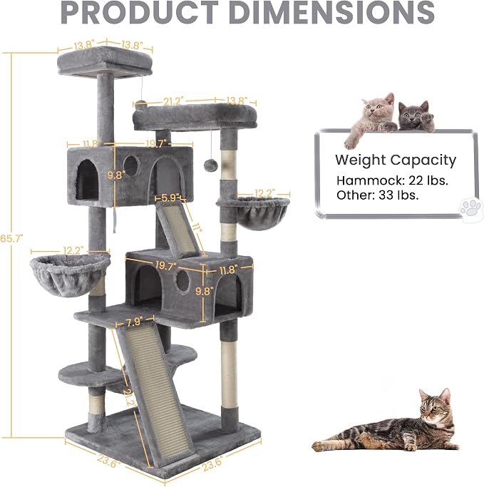 SHA CERLIN 65in Larger Cat Tree Tower Condo - Image 8