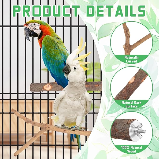 BILLIOTEAM 4-Pack Natural Wood Bird Perch Stand - Image 3