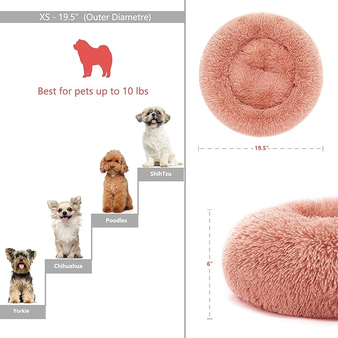 Calming Donut Dogs Beds for Small Dogs Washable, 19inch Fluffy Round Puppy Bed - Image 2