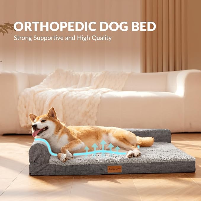Patas Lague Orthopedic Dog Bed Medium Size Dog 30''X20'', Waterproof L Bolster - Image 3