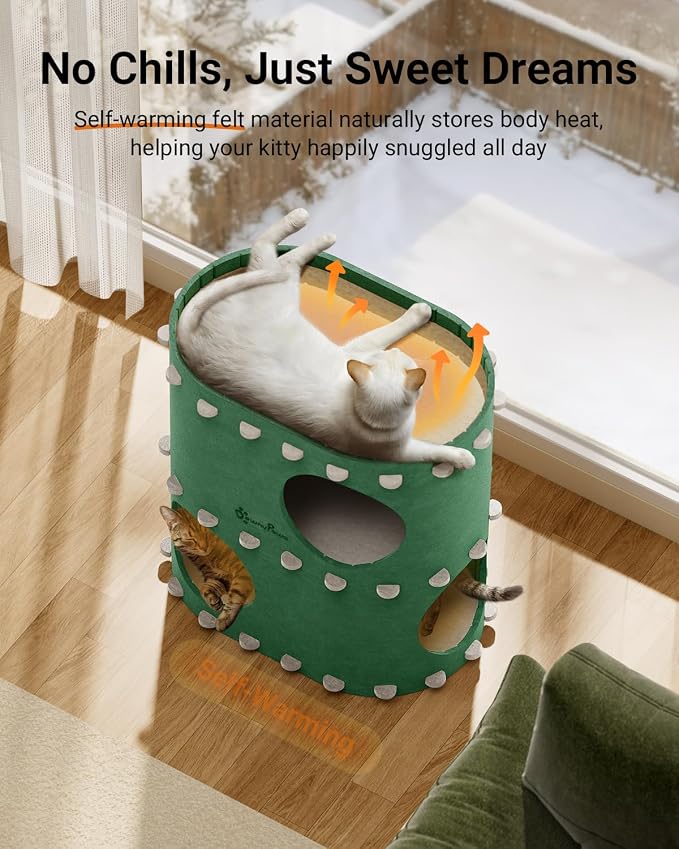 DownyPaws Cat House for Indoor Cats, 2-Storey Foldable Cat Bed Cave, Felt Cats - Image 4