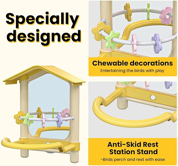 8.1 Inch Pet Bird Mirror with Perch Stand and Parakeet Chew Toys, Parrot Toys - Image 7