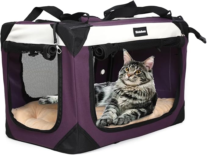 Large Cat Carrier, Collapsible Dog Travel Crate Portable Soft-Sided Pet Carrier by Sivlefoss