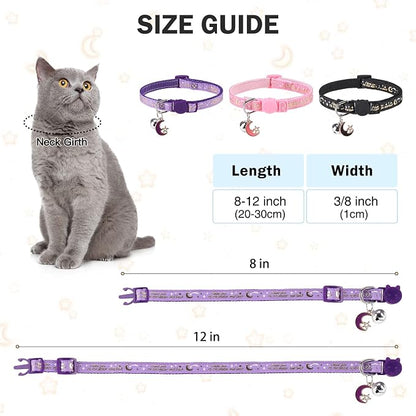 Cat Collar with Bells Breakaway, 3 Pack Moon and Star Cat Collar Reflective - Image 6