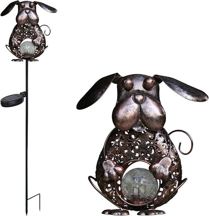 KAIXOXIN Garden Solar Lights Metal Dog Crackle Glass Globe Stake Light - Image 6