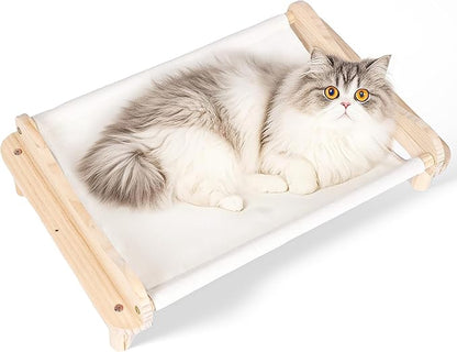 Elevated Wooden Cat Bed – 24"x15.7"x5.9" Breathable Hammock Pet Bed by MITREL