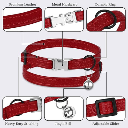Leather Cat Collar with Buckle and Removable Bell - Image 5