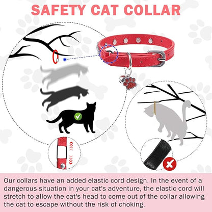 SCENEREAL Cat Collar with Bells, Leather Cat Collars with Paw Studded, - Image 5