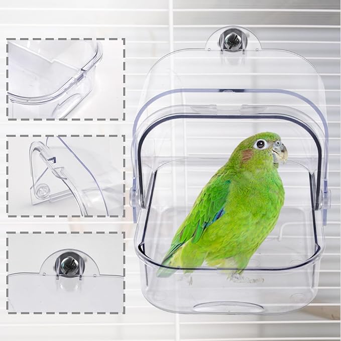 Bird Bath for Cage Transparent Bird Bathtub Hanging Portable Shower Pool - Image 6