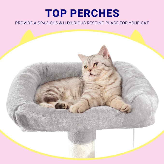 Allewie 73in Fan-Shaped Space-Saving Corner Cat Tower/Multi-Level Tall Cat Tree - Image 4