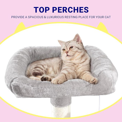 Allewie 73in Fan-Shaped Space-Saving Corner Cat Tower/Multi-Level Tall Cat Tree - Image 4