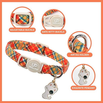 Cat Collar-2Pack Autumn Orange Plaid Kitten Collars-Halloween Plaid Breakaway - Image 2