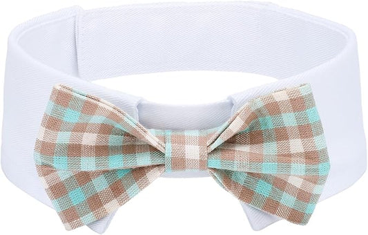 Segarty Dog Bow Tie for Neck Girth 12.6-15.7in, Adjustable Dogs Blue Khaki by Segarty
