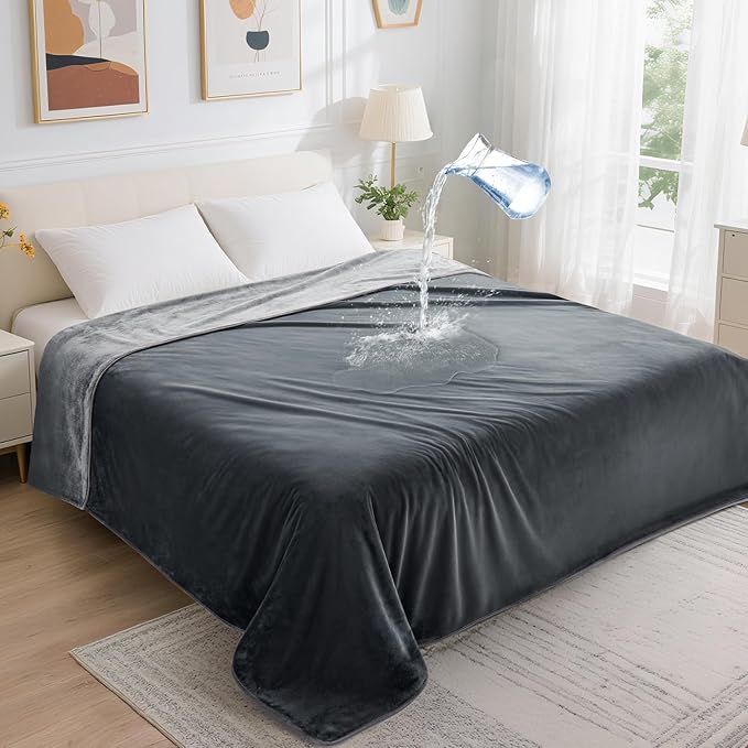 LOOBANI Waterproof Blanket for Bed: Reversible Soft Flannel Twin Bed Blanket by LOOBANI