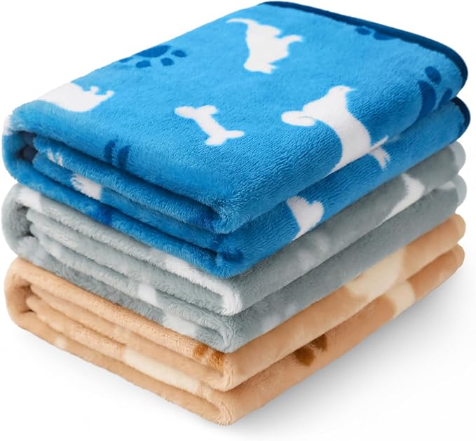 Luciphia 1 Pack 3 Dog Printed Fleece Pet Blankets Washable，Soft Warm Throw by luciphia