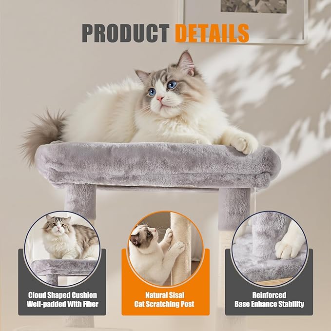 Large Cat Tree 63 Inch, Sisal Scratching Posts Board and Hammock, Pet Play House - Image 3