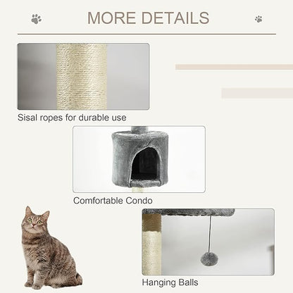 PawHut 85.5" Cat Tree Height Adjustable Floor-to-Ceiling 4-Tier Kitty Climbing - Image 5