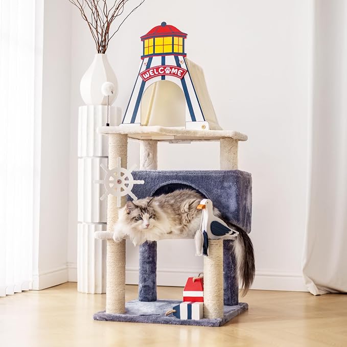 HYABi 48.5-Inch Novelty Lighthouse Seagull Wheel Buoy Cat Tree Tower Condo Bed by HYABI