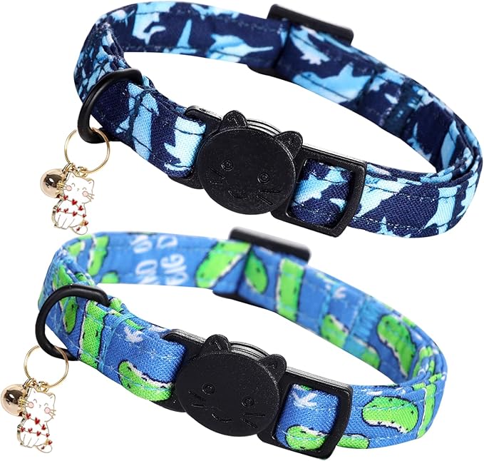 Elegant little tail 2 Pack Cat Collar-Shark Print Cotton Breakaway Cat Collars by Elegantlittletail