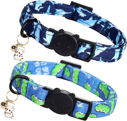 Elegant little tail 2 Pack Cat Collar-Shark Print Cotton Breakaway Cat Collars by Elegantlittletail
