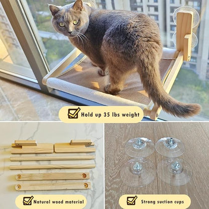 Foldable Cat Window Perch, Natural Wood, 16.5''×12'' Hammock, 35 lbs Weight - Image 5