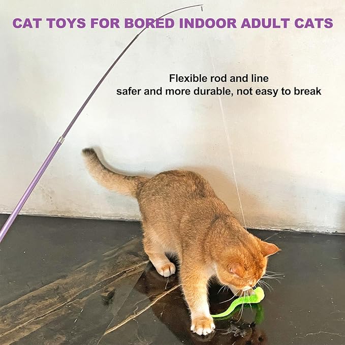 Cat Toys for Indoor Cats, 2 Retractable Cat Wand & 7PCS Worm Teaser Refills - Image 5