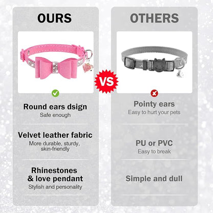 Rhinestone Cat Collar with Bow, Breakaway Elegant Female Diamond Cat Collars - Image 4