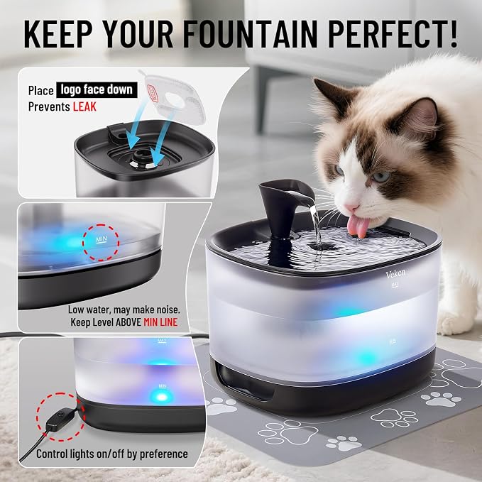 Veken Cat Water Fountain with Detachable Tank, 84oz/2.5L Pet Drinking Dispenser - Image 6