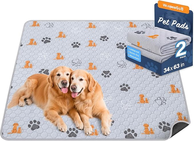 Washable Pee Pads for Dogs, 2 Pack Absorbent Reusable Training Dog Pads Pet by WanpeeGoo