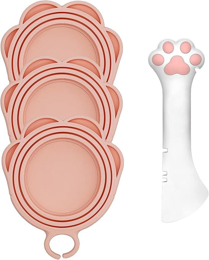 3 Pcs Cat Food Can Lids & One Opener | Cute Paw Shape Can Covers and Opener by DORUI