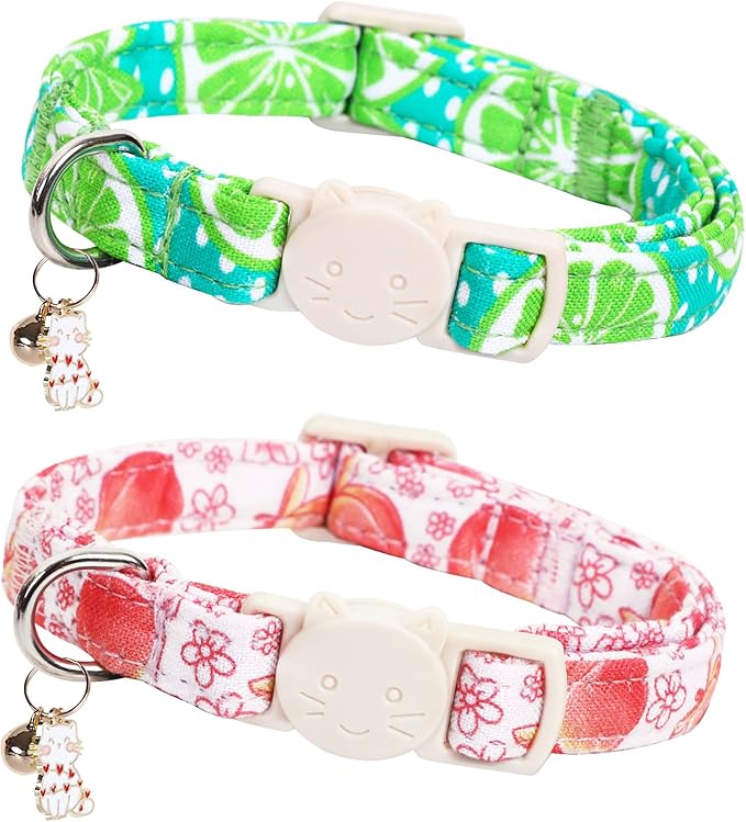 Cat Collar-2 Pack Cute Cat Collars Peach & Lemon Print Breakaway by BoboRainbow