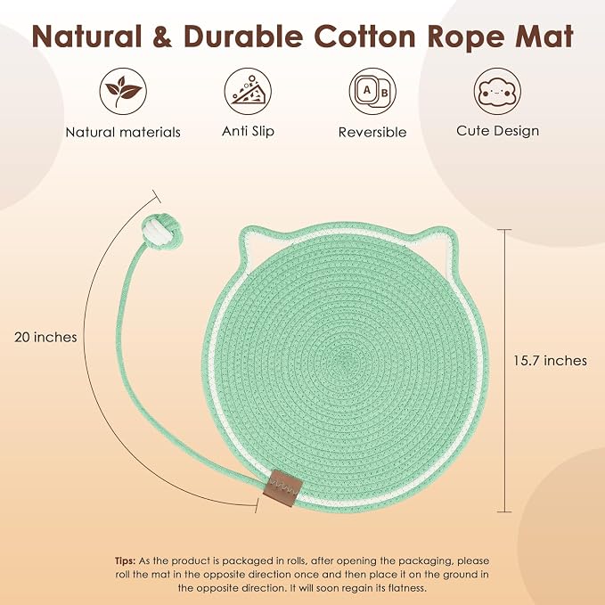 Natural Cotton Rope Cat Scratch Pad, 15.7'' Round Horizontal Floor Cat - Image 2
