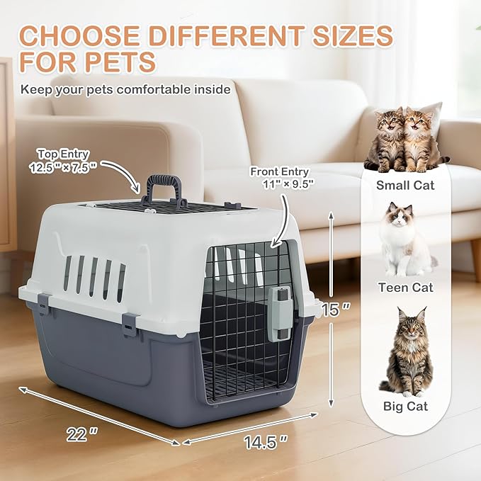 MoNiBloom 22-Inch Dog Crate Plastic 2-Door Top Loading Cat Carrier, Hard-Sided - Image 4